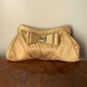 Jessica McClintock Gold Fabric Fancy Clutch Bag